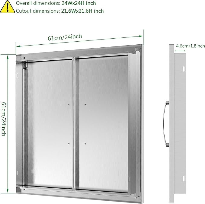 Outdoor Kitchen Doors 24W x 24H Inch, Double BBQ Access Doors 304 Stainless Steel for Outdoor Kitchen Cabinet Grill Station or BBQ Island