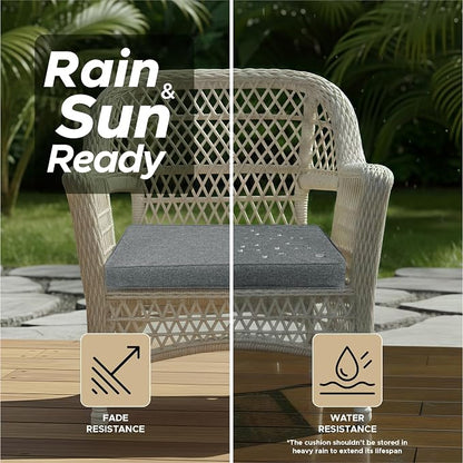 Outdoor Chair Cushions, Set of 6, 19 x 19 Inch, Dark Grey | Water Resistant, Fade Resistant, Patio Furniture Square Seat Replacement, Removable Cover with Ties, Non-Slip Bottom