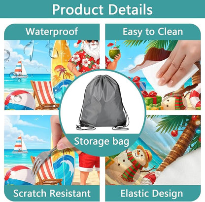 Picnic Table Cover with Bench Covers and Bag, Camping Essentials, Tropical Christmas Santa Waterproof Washable Camping Tablecloth, Fitted Rectangle Tables and Seats for Indoor, Outdoor 3Pcs 30x60 Inch