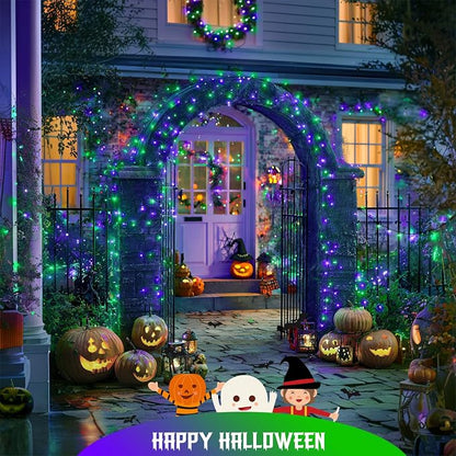 JMEXSUSS 66ft 200 LED Purple and Green Halloween Lights Plug in | Connectable ,8 Modes, Waterproof, Halloween String Lights for Tree Yard Outdoor Indoor Bedroom Garden Patio Decor
