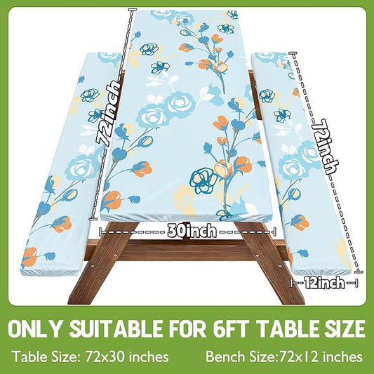 Picnic Table Cover with Bench Covers Waterproof Campsite Tablecloth Patio Backyard Camp Camping Kitchen Essentials Accessories Supplies Rv Cabin Gear Acampar Must Haves Table Cloth Camper Women Gifts