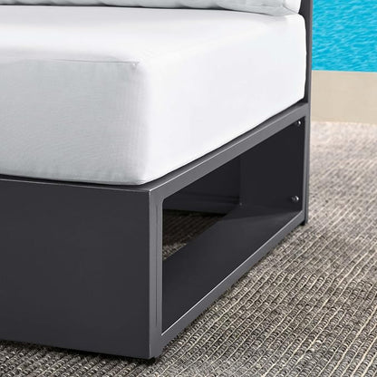 Modway Tahoe Aluminum Armless Patio Gray White Modular Weather-Resistant Cushions-Perfect as Club Outdoor Lounge Chair