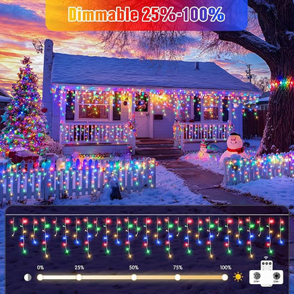 JMEXSUSS Multicolor Icicle Christmas Lights with Remote, 400 LED 38.8Ft | Connectable String Lights Outdoor Plug in, 8 Modes Icicle Lights for Outside Christmas House Yard Patio Eave Decorations