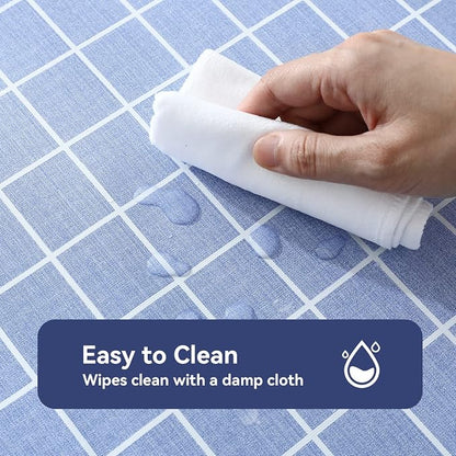 Romanstile Rectangle Vinyl Tablecloth, 100% Waterproof Oil-Proof Checkered Plastic Table Cloth, Heavy Duty Wipeable Table Covers for Dining, Camping, Picnic, Outdoor - 52 x 70 Inch, Blue
