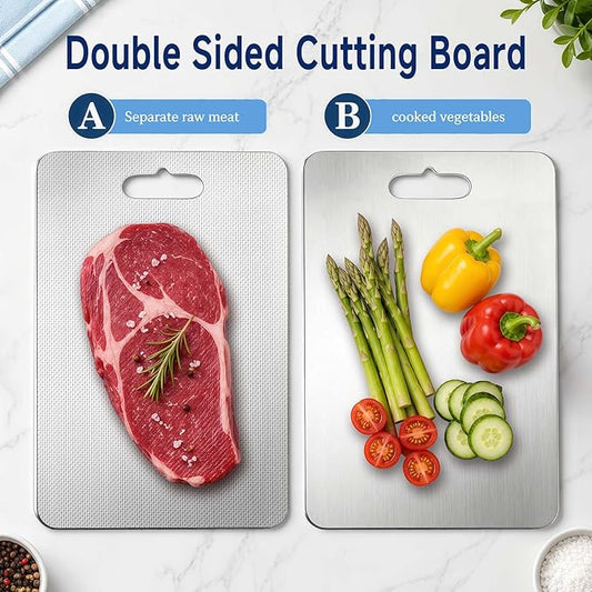 Titanium Cutting Board for Kitchen, Double-Sided Metal Chopping Board with Textured Surface and Hanging Hole, Dishwasher Safe Prep Board for Meat, Fruit, Vegetables, Grey, 18 x 12 in