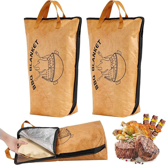 2 Pack BBQ Meat Resting Blanket, Insulated BBQ Blanket for Resting Meat, Smoking Meat Resting Bag with Wide Mouth for Large Brisket, Turkey, Steaks, Stocking Stuffers Present for Men, Dad,