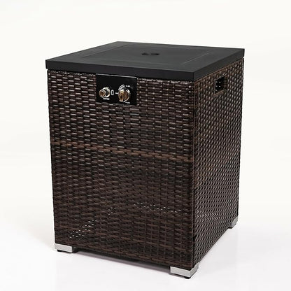 KEIKI 22 Inch Compact Gas Fire Pit, Square Wicker Fire Table with Steel Top, 50000 BTU Propane Fireplace for Outside Garden Deck