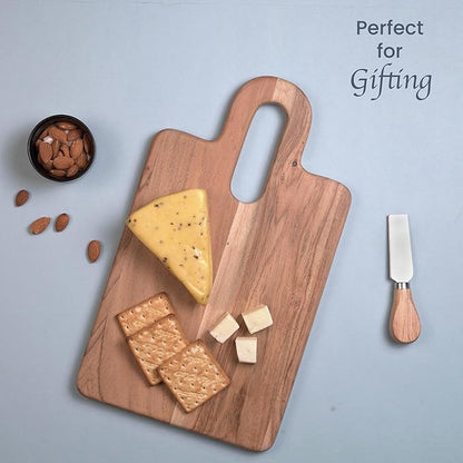 The Fine Living Co. Wood Serveware Board, Chopping Board, Acacia Wood Charcuterie Board, Pizza Bread Board for Serving Meat, Fruits, Non-slip Board, 0.6" Thick & Food Safe Wood Board, 14”x8”