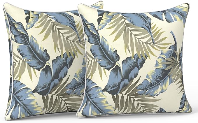 LVTXIII Outdoor Throw Pillow Covers 16x16 inch Waterproof Tropic Accent Pillow Cases Fluffy Outdoor Cushion Covers for Garden and Patio Furniture Decoration,2 Pack,‌Lush Palm Blue