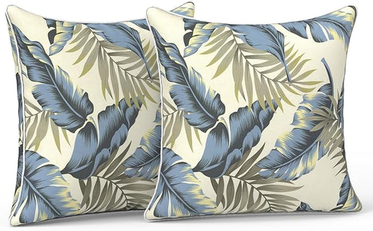 LVTXIII Outdoor Throw Pillow Covers 16x16 inch Waterproof Tropic Accent Pillow Cases Fluffy Outdoor Cushion Covers for Garden and Patio Furniture Decoration,2 Pack,‌Lush Palm Blue