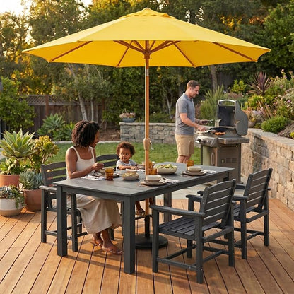 9ft Outdoor Patio Umbrella, Market Table Umbrella with Crank and Easy Push Button Tilt, Wood Grain Frame, UPF 50+ for Pool, Garden, Deck, Backyard