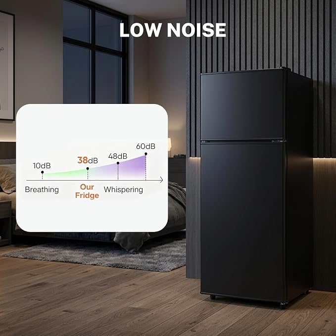 3.2 Cu.Ft Mini Fridge with Freezer, 2 Door Small Refrigerator with Adjustable Thermostat Energy-efficient Low Noise, Compact Fridge for Bedroom, Office, Dorm, Matte Black