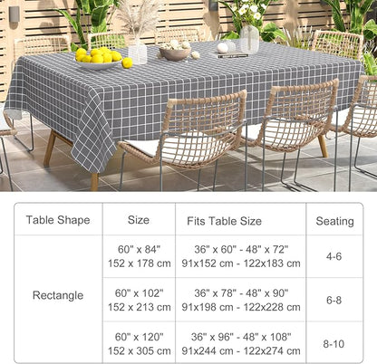 Rectangle Table Cloth, Wipeable Plastic Plaid Tablecloths, Waterproof Vinyl Table Cover with Flannel Backing for Dining, Picnic, Indoor and Outdoor (60" x 84", Grey)