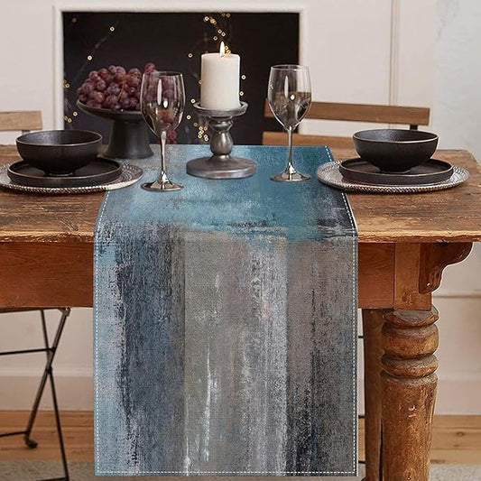 Emvency Blue and Grey Abstract Table Runner, Modern Oil Painting for Kitchen Coffee Table Family Dinners Holiday Parties Wedding Events Decor(13x72 inch)