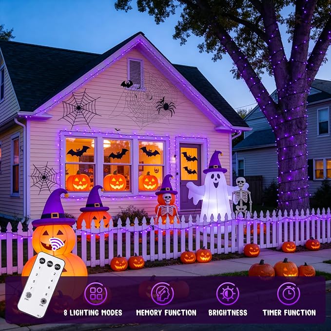 JMEXSUSS 500 LED Purple Halloween Lights, 173ft String Lights Plug in | 8 Modes, Remote Control, Timer, Waterproof Purple Christmas Lights for Indoor Outdoor Party Tree Xmas Halloween Decorations