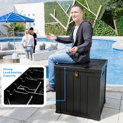 PatioZen 50 Gallon Resin Deck Box, Lockable Outdoor Storage Box for Patio Cushions Storage Furniture,Garden Tools, Pool Supplies, Weatherproof and UV Resistant (Black)