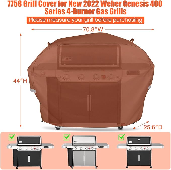 QuliMetal 70 Inches Grill Cover for Weber Genesis 2 4-Burner 400 Series Gas Grills(New 2022), Heavy Duty Waterproof Outdoor BBQ Cover, Fade Resistant Barbecue Protector, Compared to Weber 7758, Brown