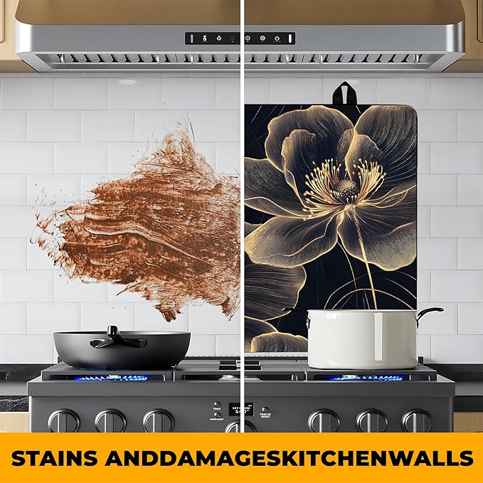 Stove Top Cover Retro Flower Gas Stove Top Cover for Home Decoration Kitchen Pad Non-Stick Washable Cooktop Covers Countertop Protector Keep Stove Clean 28"x20" (Golden border flower)