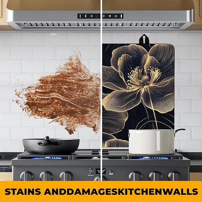 Stove Top Cover Retro Flower Gas Stove Top Cover for Home Decoration Kitchen Pad Non-Stick Washable Cooktop Covers Countertop Protector Keep Stove Clean 28"x20" (Golden border flower)