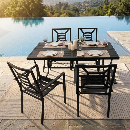 Patio Dining Chairs Set of 4, Stackable Outdoor Metal Chairs High Back, All Weather Dining Furniture Set for Garden, Backyard, Porch