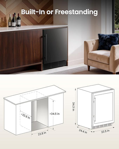 24 Inch Beverage Refrigerator, 180 Can Under Counter Fridge, Stainless Steel Outdoor Fridge for Patio & Outdoor Kitchen, Outdoor Refrigerator for Soda, Beer, Built-in & Freestanding(Black)