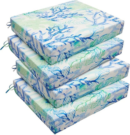 downluxe Outdoor Chair Cushions Set of 4 for Patio Furniture, Water-Resistant Square Corner Patio Chair Cushions with Ties, High Density Foam Outdoor Seat Cushion, 18.5" X 16" X 3", Blue Coral
