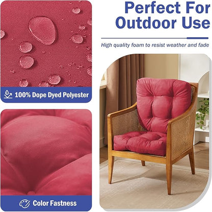 IPYNBAP Outdoor Chair Cushions Set of 2, Patio Chair Cushions with Ties, 19x19+5” Tufted Outdoor Seat Cushions, Waterproof Patio Furniture Cushions, Outdoor Dining Chair Pads, Burgundy (Pack of 2)