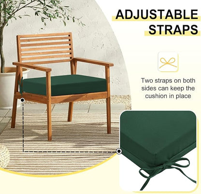 downluxe Outdoor Chair Cushions Set of 4 for Patio Furniture, Water-Resistant Square Corner Patio Chair Cushions with Ties, High Density Foam Outdoor Seat Cushion, 18.5" X 16" X 3", Forest Green