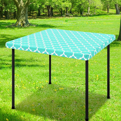 Smiry Picnic Fitted Table Cover, Square Flannel Backed Vinyl Tablecloth | Waterproof Elastic Stretch Table Cloth, Wipeable Plastic Tablecloth for Camping, Indoor & Outdoor (Teal, 36" x 36")