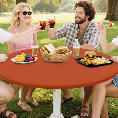 Smiry Round Spandex Tablecloth, Elastic Fitted Washable Tablecloths for 36"-44" Tables, Waterpoof Stretch Picnic Table Cover for Dining, Indoor and Outdoor, Rust