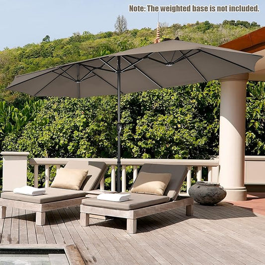 Tangkula 15Ft Double-Sided Patio Umbrella, Outdoor Extra Large Umbrella W/Hand-Crank System & Air Vents, Market Twin Umbrella W/ 12-Rib Sturdy Metal Frame for Poolside, Garden Backyard (Tan)