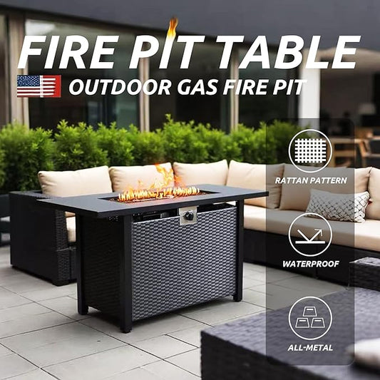 Propane Fire Pit Table – Rectangle 43 Inch Outdoor Firepit for Patio, Balcony, and Garden – Versatile Gas Fire Pit with Lava Rock & Table Lid