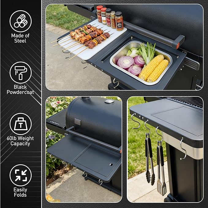 Uniflasy Folding Front Shelf for Traeger Woodridge & Woodridge Pro Elite, for Traeger Ironwood & Ironwood XL Pellet Grill 28" BBQ Prep Table with Cutting Board Grill Accessories for Traeger Smoker