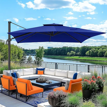 HOTEEL Patio Umbrella - 10ft Cantilever Umbrella Outdoor for Patio, Offset Umbrellas with Double Top Vent, UV resistant & Fade resistant, Large Table Umbrella on Clearance for Deck, Pool, Market, Backyard -Dark Blue