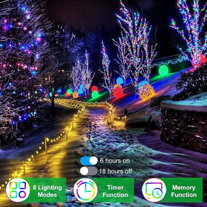 509FT Christmas Lights Outdoor 1350 LED Christmas Tree Decorations with 8 Modes & Timer Memory, Plug In Clear Wire Waterproof LED Xmas Lights for Yard Trees Wedding Party Holiday (Multicolor)