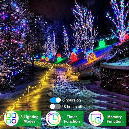 509FT Christmas Lights Outdoor 1350 LED Christmas Tree Decorations with 8 Modes & Timer Memory, Plug In Clear Wire Waterproof LED Xmas Lights for Yard Trees Wedding Party Holiday (Multicolor)