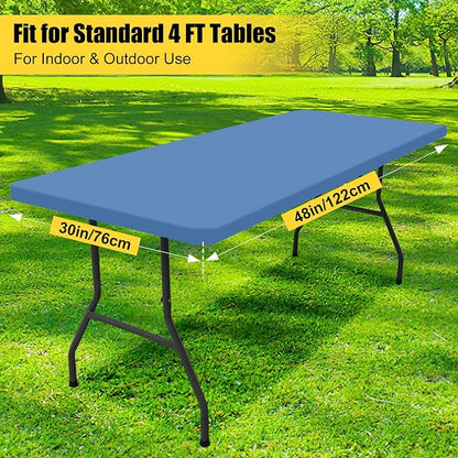 Smiry Rectangle Picnic Table Cloth, Waterproof Elastic Fitted Tablecloths for 4 Foot Tables, Washable Polyester Table Cover for Camping, Indoor and Outdoor (Stone Blue, 30"x48")