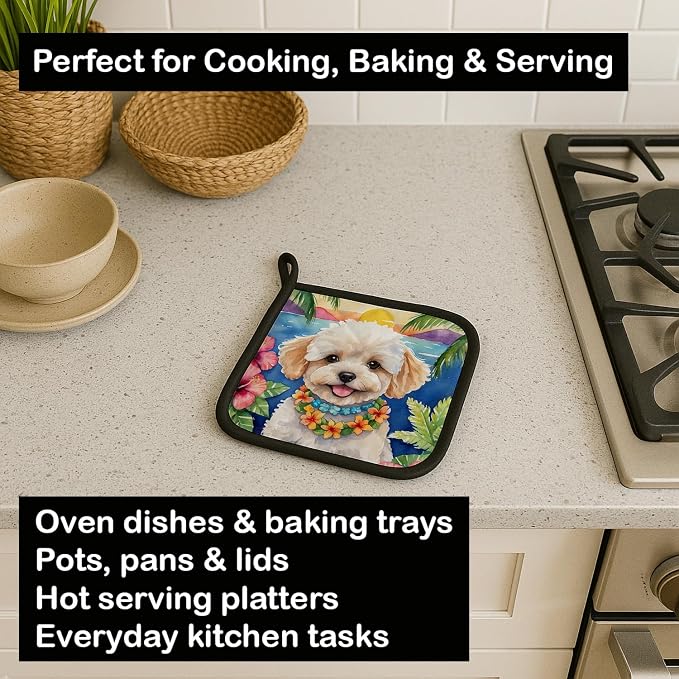 Caroline's Treasures Maltipoo Luau Pair of Pot Holders Kitchen Heat Resistant Pot Holders Sets Oven Hot Pads for Cooking Baking BBQ, 7 1/2 x 7 1/2