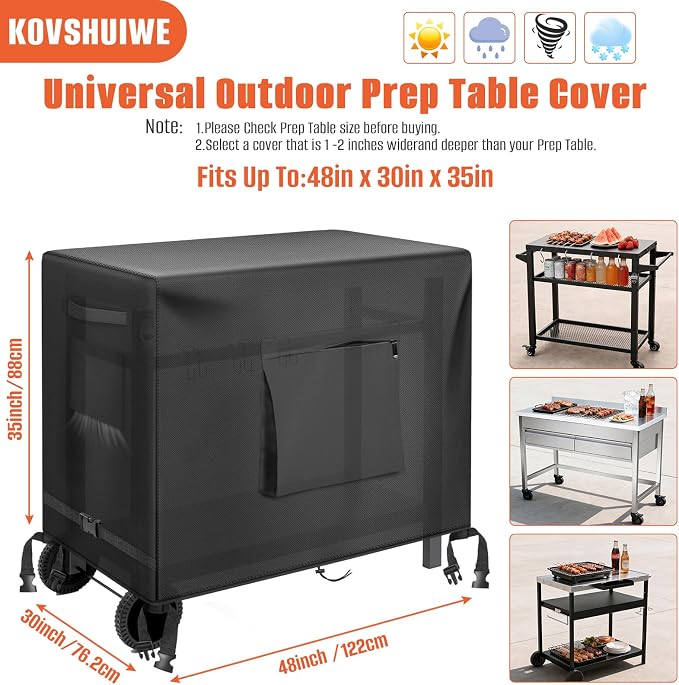 Kovshuiwe Outdoor Bar Cart Cover for 48 Inch BBQ Food Prep Table, Heavy Duty 600D Oxford Fabric Outdoor Dining Cart/BBQ/Worktable Metal Movable Table Waterproof Cover
