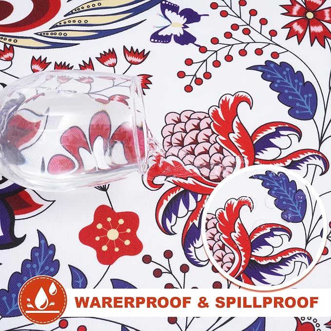 SquarePie Rectangle Outdoor Tablecloth with Umbrella Hole and Zipper 60x84 Inch, SpillProof Wipeable Patio Table Cloth for Spring Summer Garden Backyard Camping Picnic, Botanical Gorgeous Flowers
