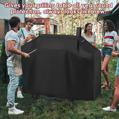 Grill Cover for Royal-Gourme-t CC1830T 30-Inch Barrel Charcoal Grill, Waterproof BBQ Cover for 30 Inch Barrel Charcoal Grill with Smoke Stack Outdoor Backyard Grill Covers - 52"x24"x45"