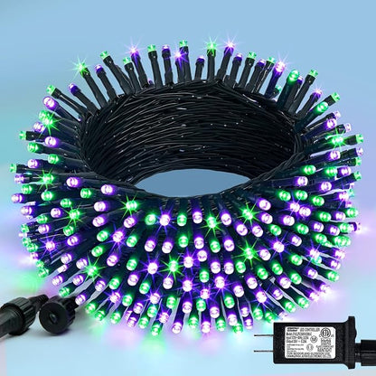 JMEXSUSS 66ft 200 LED Purple and Green Halloween Lights Plug in | Connectable ,8 Modes, Waterproof, Halloween String Lights for Tree Yard Outdoor Indoor Bedroom Garden Patio Decor