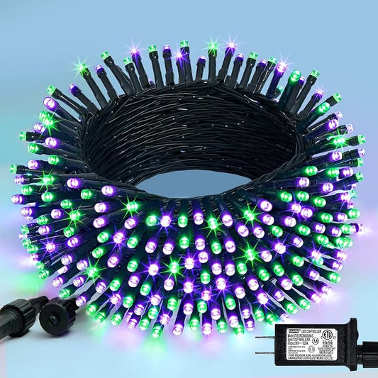 JMEXSUSS 66ft 200 LED Purple and Green Halloween Lights Plug in | Connectable ,8 Modes, Waterproof, Halloween String Lights for Tree Yard Outdoor Indoor Bedroom Garden Patio Decor