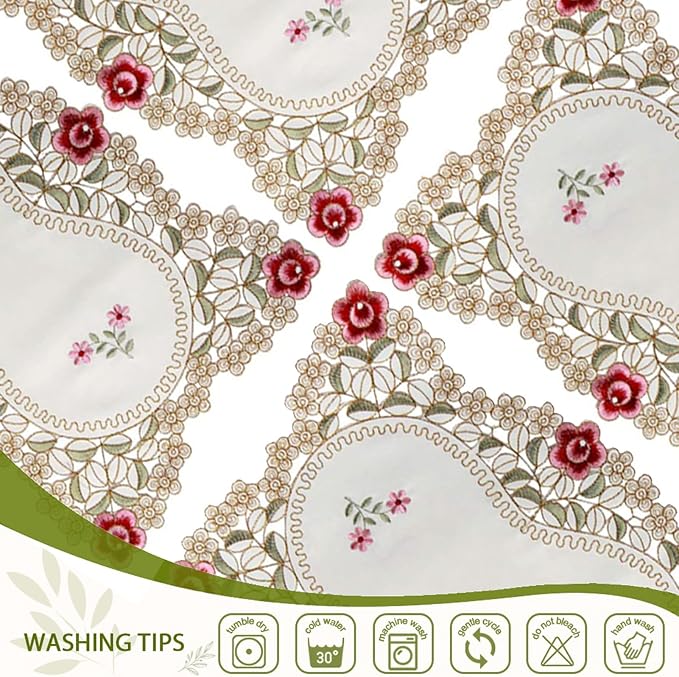 LeLehome Set of 4 Flower Embroidered Placemats, Oblong Red Rose Lunchmats Place Mats, Home Kitchen Dining Restaurant Party Indoor Decor Table Mats, 18 Inch X 12 Inch
