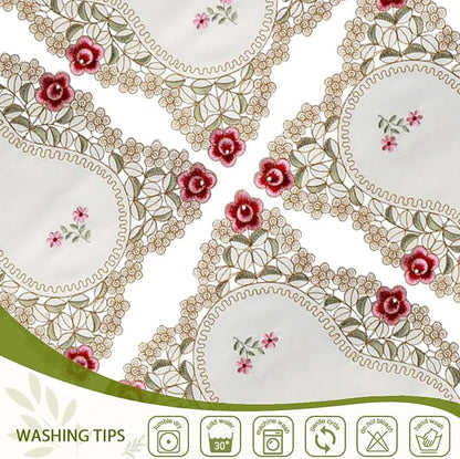 LeLehome Set of 4 Flower Embroidered Placemats, Oblong Red Rose Lunchmats Place Mats, Home Kitchen Dining Restaurant Party Indoor Decor Table Mats, 18 Inch X 12 Inch