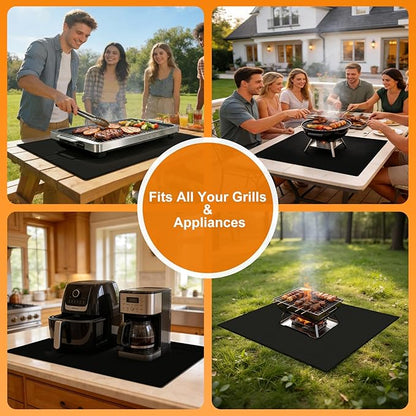 LETITIN Under Grill Mat for Outdoor Grill & Fire Pit, Black, Fireproof & Heat Resistant Fiberglass, Waterproof, Oil-Proof (24x31 Inch)