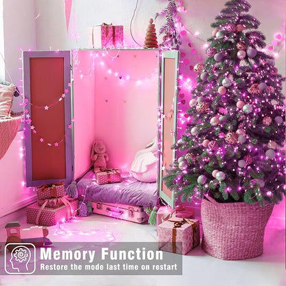 165FT 500 LED Outdoor String Lights, Plug in Christmas Lights Indoor Waterproof, 8 Modes Connectable Fairy Twinkle Lights Clear Wire for Outside Bedroom Patio Wedding Garden Party Decorations, Pink