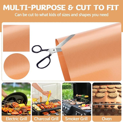 Copper Grill Mats for Ourdoor Grill,Set of 7 Heavy Duty Grilling Mats,100% Non-Stick BBQ Grilling Sheets,Easy to Clean BBQ Grill Accessories-Works on Gas Charcoal and Electric BBQ,15.75 x 13 Inch