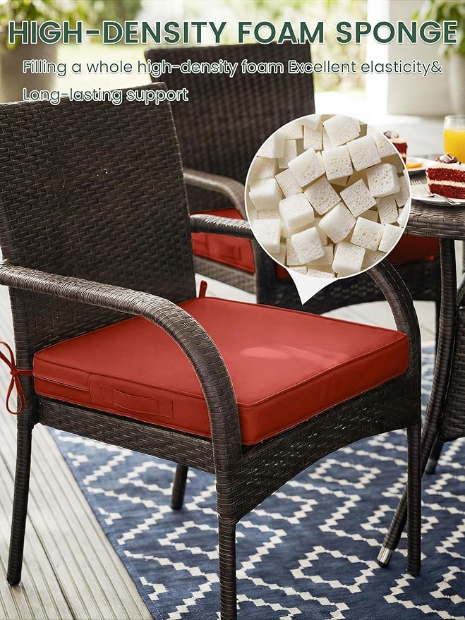 Outdoor Chair Cushion 17 x 16 x 3 Inches Patio Furniture Outdoor Waterproof Seat Cushion, Patio Chair Cushion with Handles and Ties, Square Dining Chair Cushion Set of 2, Terra Red