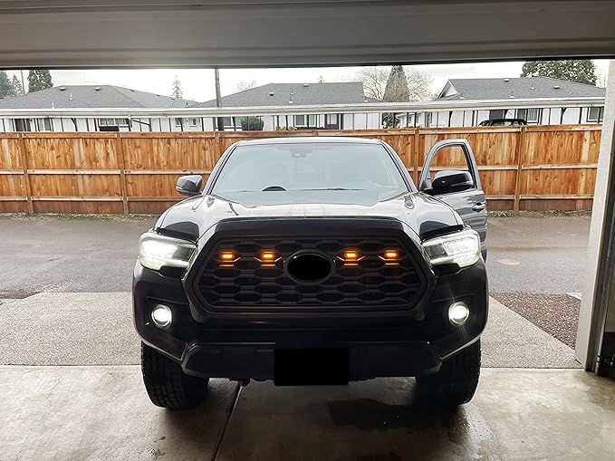 iJDMTOY Tinted Lens 4pc Amber Yellow LED Front Grill Lighting Kit Compatible with Toyota 2020-2023 Tacoma TRD/Off-Road Grille, Includes (4) 12-SMD Lightly Smoked Cover LED Lamps & Wiring Harness
